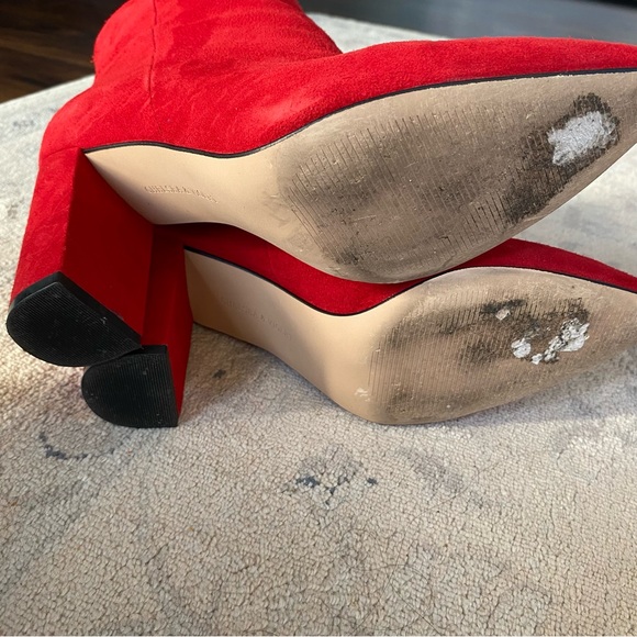 Red Suede Leather Block Heel Pointed Toe Boots Chelsea & Violet 7-7.5 - Picture 7 of 10